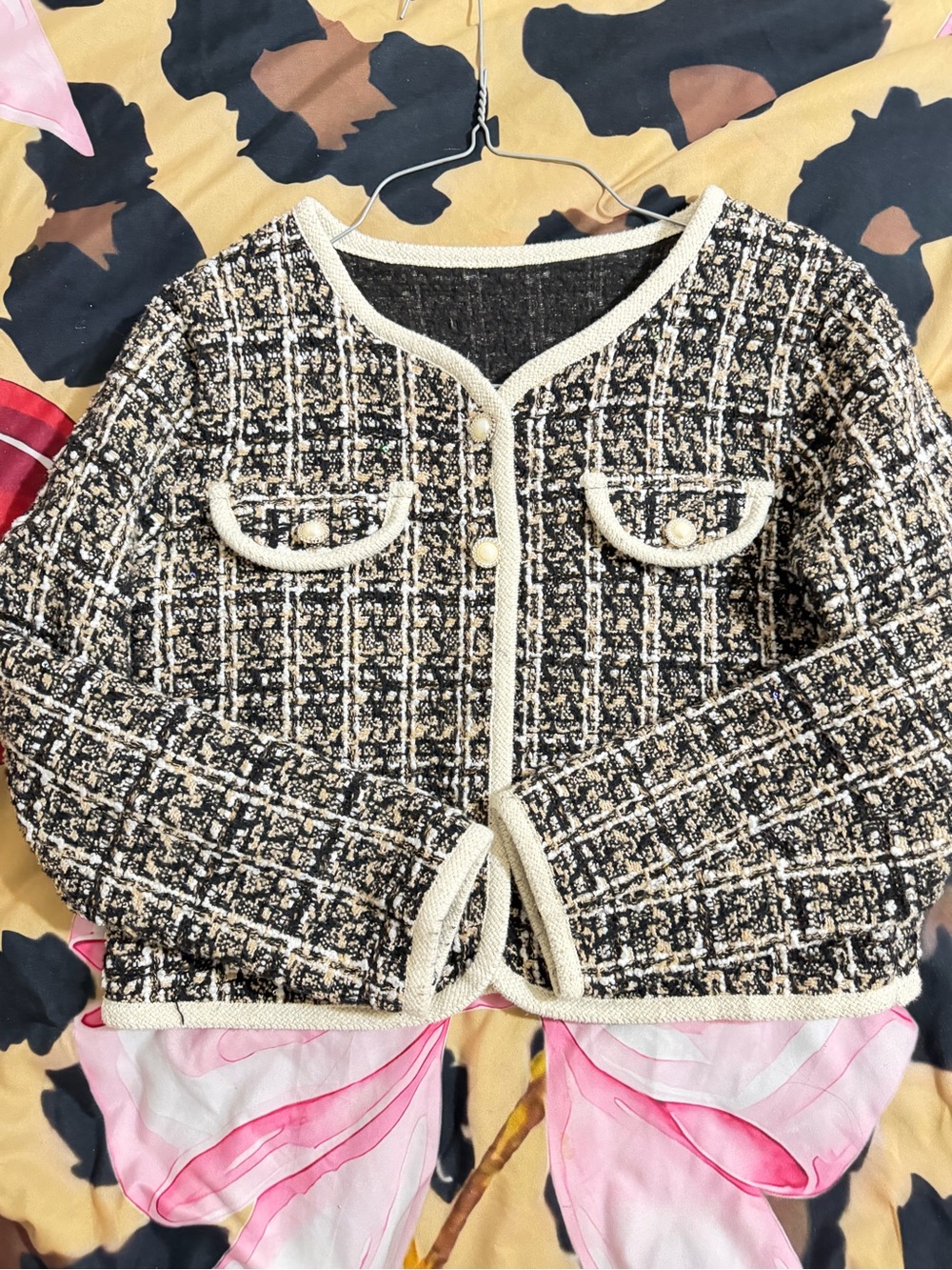 Tweeds Black and Cream Tweed Cropped Blazer